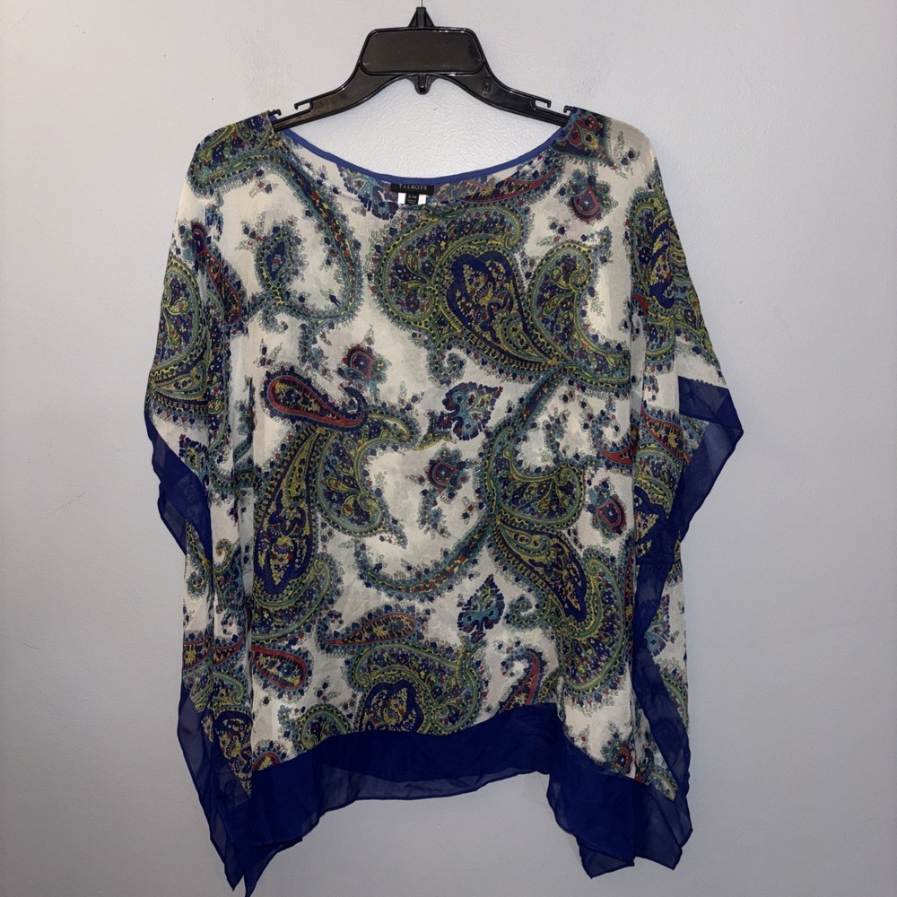 Talbots Colorful Paisley Scarf Print Silk Chiffon Kimono Blouse Size S/M Boho